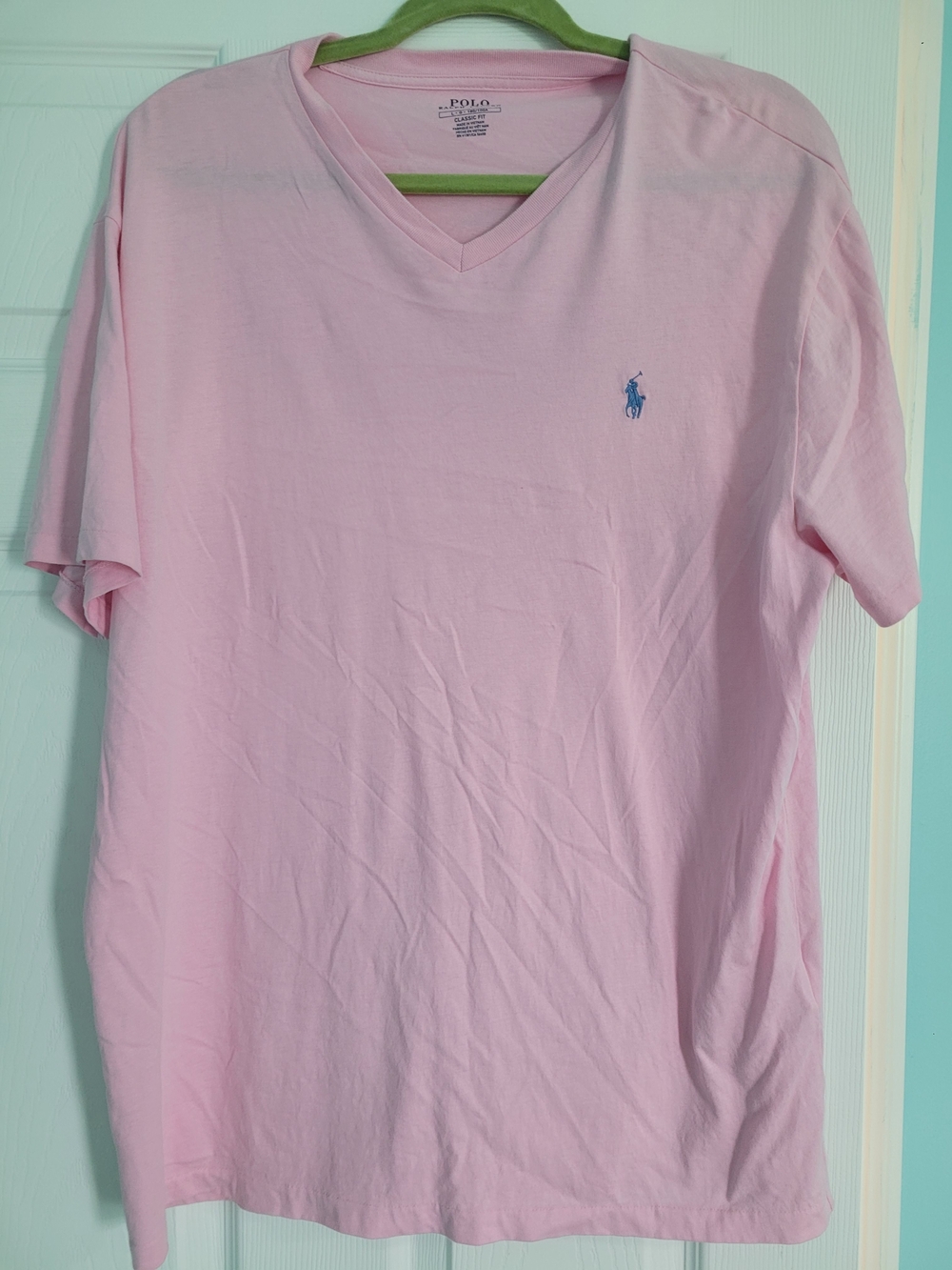 Polo by Ralph Lauren Large Pink V‑Neck Polo Shirt with Blue Logo
